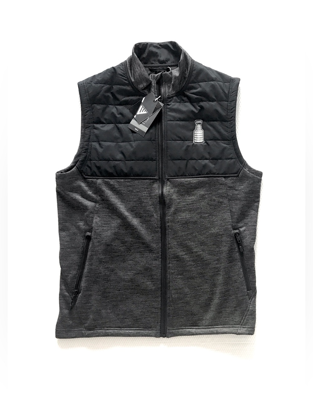 NWT NHL Stanley Cup Logo Levelwear Mens Milo Hybrid Golf Vest Medium Grey Black